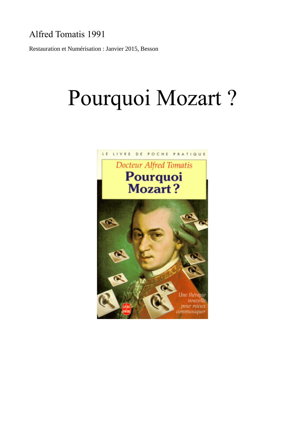 Couverture de Pourquoi Mozart ?, Alfred Tomatis, 1991